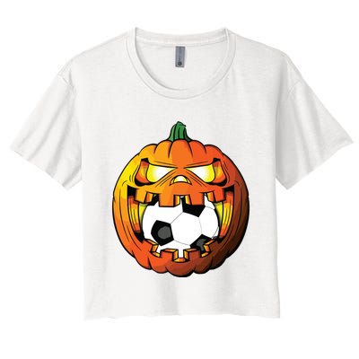 Soccer Player Halloween Pumpkin Skeleton Tees Boy Women's Crop Top Tee