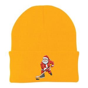 Santa Playing Hockey Christmas Gift For Hockey Players Gift Knit Cap Winter Beanie