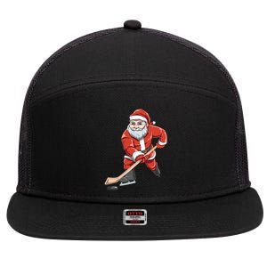 Santa Playing Hockey Christmas Gift For Hockey Players Gift 7 Panel Mesh Trucker Snapback Hat