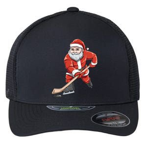 Santa Playing Hockey Christmas Gift For Hockey Players Gift Flexfit Unipanel Trucker Cap