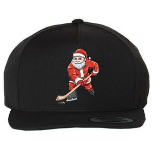 Santa Playing Hockey Christmas Gift For Hockey Players Gift Wool Snapback Cap