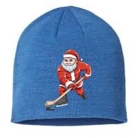 Santa Playing Hockey Christmas Gift For Hockey Players Gift Sustainable Beanie