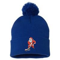 Santa Playing Hockey Christmas Gift For Hockey Players Gift Pom Pom 12in Knit Beanie