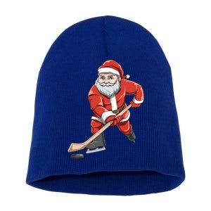 Santa Playing Hockey Christmas Gift For Hockey Players Gift Short Acrylic Beanie