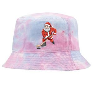 Santa Playing Hockey Christmas Gift For Hockey Players Gift Tie-Dyed Bucket Hat