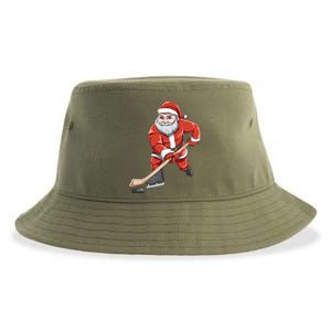 Santa Playing Hockey Christmas Gift For Hockey Players Gift Sustainable Bucket Hat