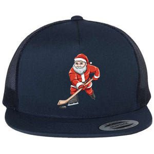 Santa Playing Hockey Christmas Gift For Hockey Players Gift Flat Bill Trucker Hat