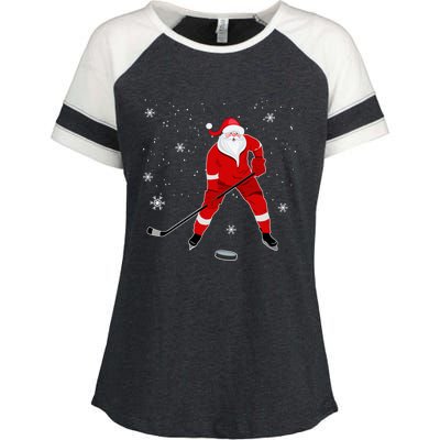 Santa Playing Hockey Christmas Gift For Hockey Players Gift Enza Ladies Jersey Colorblock Tee