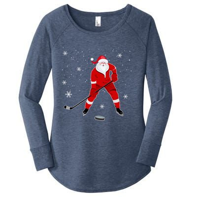 Santa Playing Hockey Christmas Gift For Hockey Players Gift Women's Perfect Tri Tunic Long Sleeve Shirt