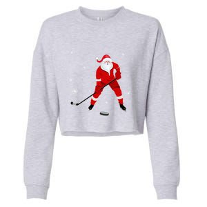 Santa Playing Hockey Christmas Gift For Hockey Players Gift Cropped Pullover Crew