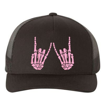 Skeleton Pink Hand Gestures Halloween Rock Skeleton Hands Yupoong Adult 5-Panel Trucker Hat