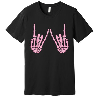 Skeleton Pink Hand Gestures Halloween Rock Skeleton Hands Premium T-Shirt