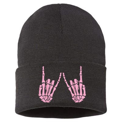 Skeleton Pink Hand Gestures Halloween Rock Skeleton Hands Sustainable Knit Beanie