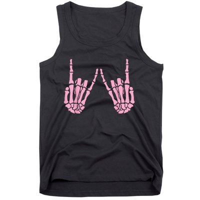 Skeleton Pink Hand Gestures Halloween Rock Skeleton Hands Tank Top