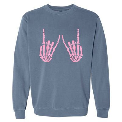 Skeleton Pink Hand Gestures Halloween Rock Skeleton Hands Garment-Dyed Sweatshirt