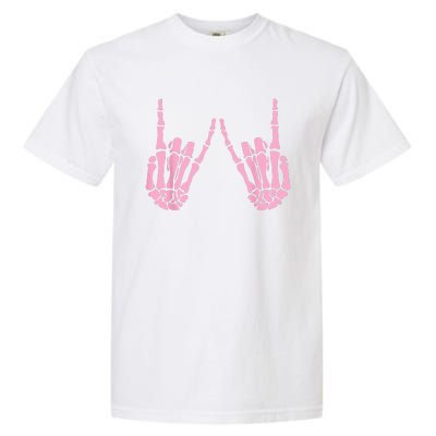 Skeleton Pink Hand Gestures Halloween Rock Skeleton Hands Garment-Dyed Heavyweight T-Shirt