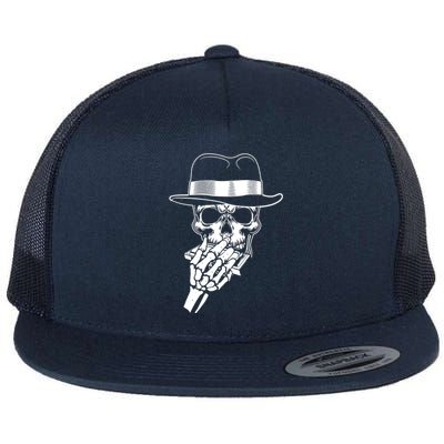 Skeleton Playing Harmonica Blues Musician Mouth Organ Player Flat Bill Trucker Hat