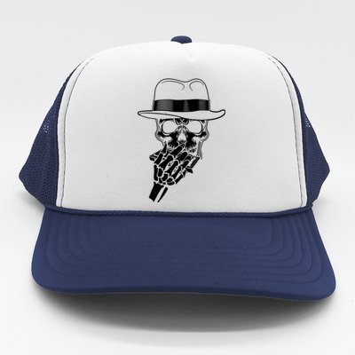 Skeleton Playing Harmonica Blues Musician Mouth Organ Player Trucker Hat