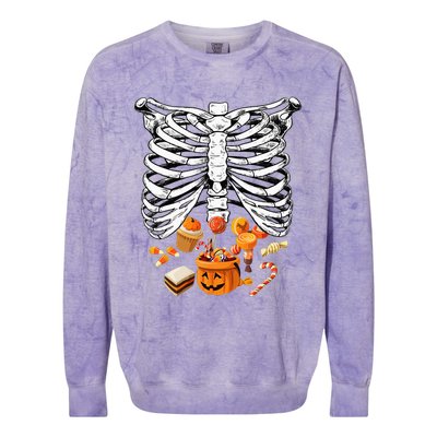 Skeleton Pregnancy Halloween Candy Rib Cage Colorblast Crewneck Sweatshirt