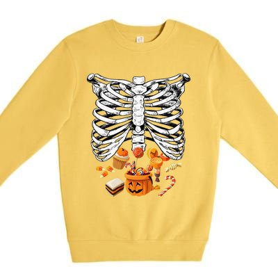 Skeleton Pregnancy Halloween Candy Rib Cage Premium Crewneck Sweatshirt