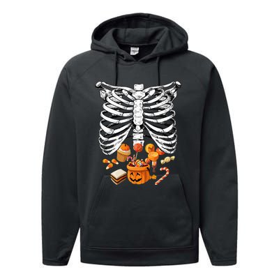 Skeleton Pregnancy Halloween Candy Rib Cage Performance Fleece Hoodie