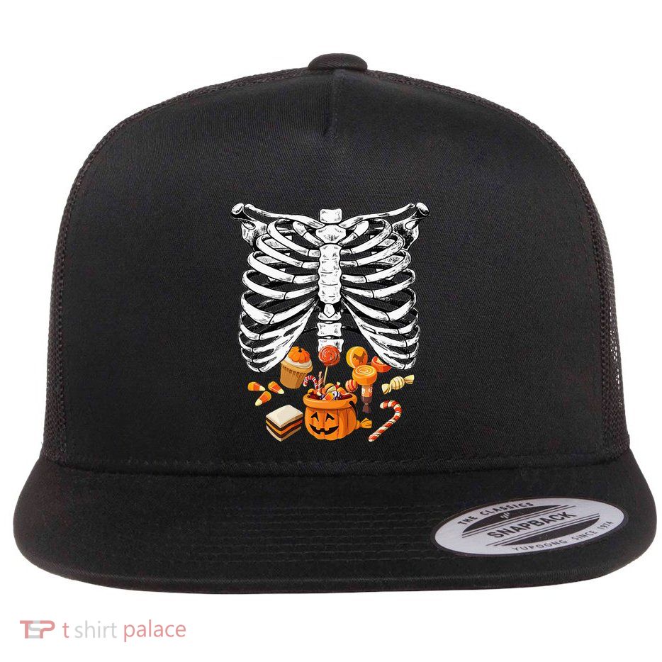 Skeleton Pregnancy Halloween Candy Rib Cage Flatbill Hat