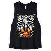 Skeleton Pregnancy Halloween Candy Rib Cage Women's Racerback Cropped Tank