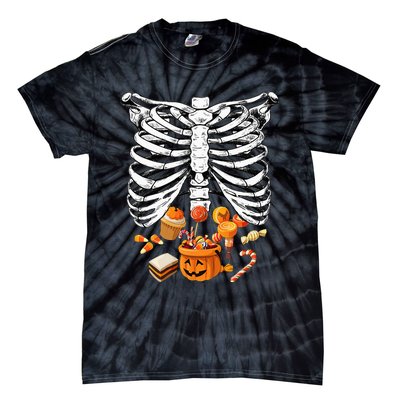 Skeleton Pregnancy Halloween Candy Rib Cage Tie-Dye T-Shirt