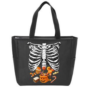 Skeleton Pregnancy Halloween Candy Rib Cage Zip Tote Bag