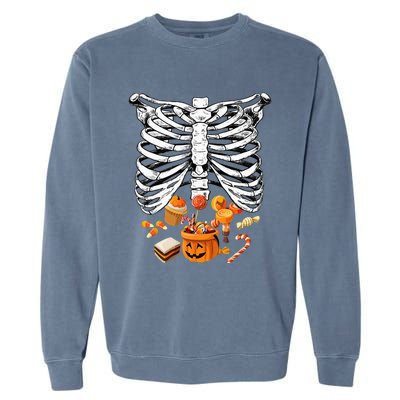 Skeleton Pregnancy Halloween Candy Rib Cage Garment-Dyed Sweatshirt