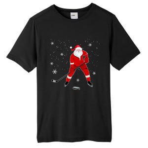 Santa Playing Hockey Christmas Gift For Hockey Players Gift Tall Fusion ChromaSoft Performance T-Shirt