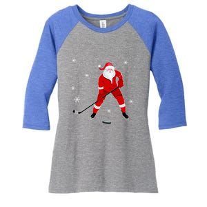 Santa Playing Hockey Christmas Gift For Hockey Players Gift Women's Tri-Blend 3/4-Sleeve Raglan Shirt