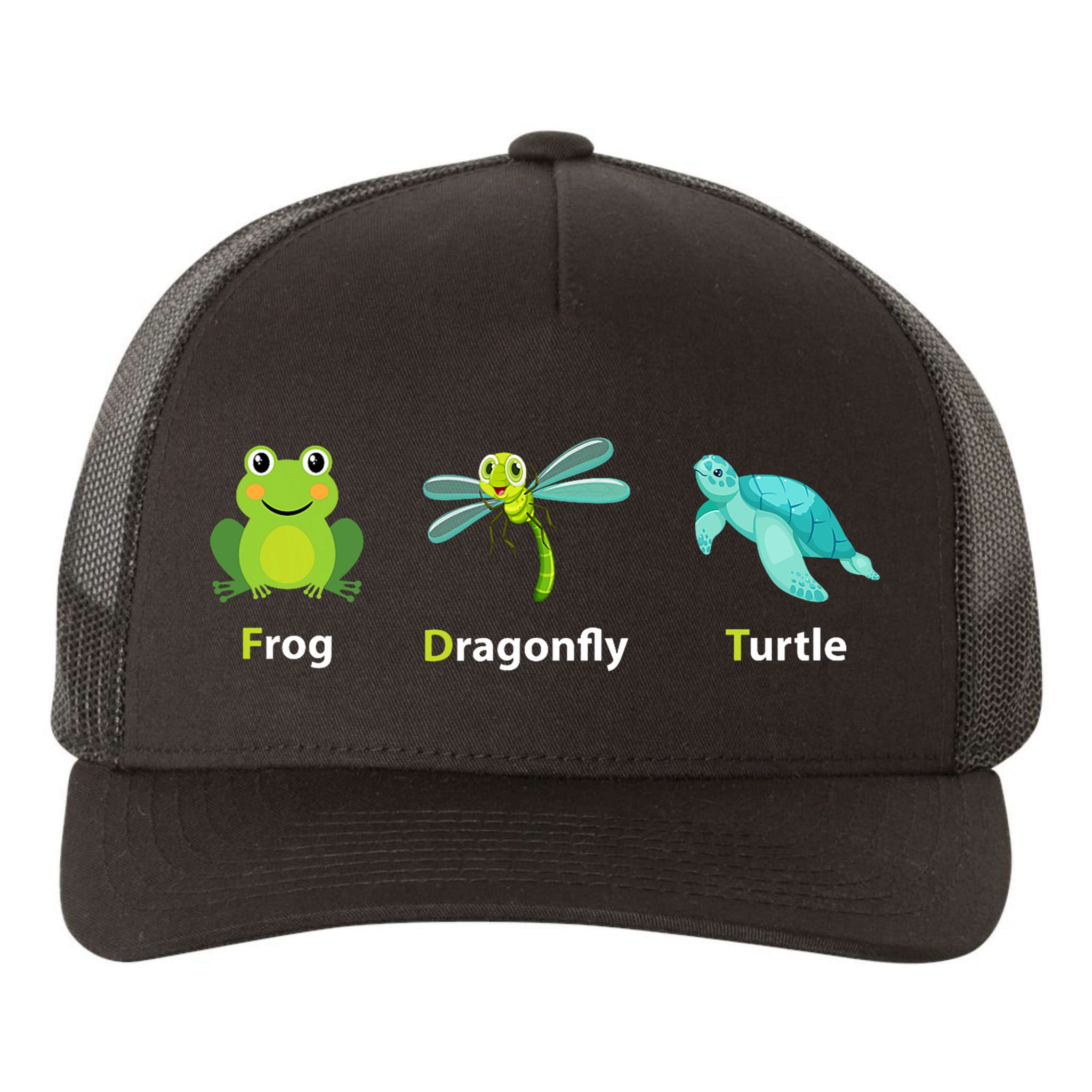 Subtle Political Humor Frog Dragonfly Turtle  Yupoong Adult 5-Panel Trucker Hat