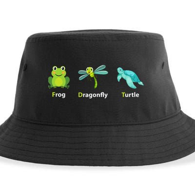 Subtle Political Humor Frog Dragonfly Turtle  Sustainable Bucket Hat