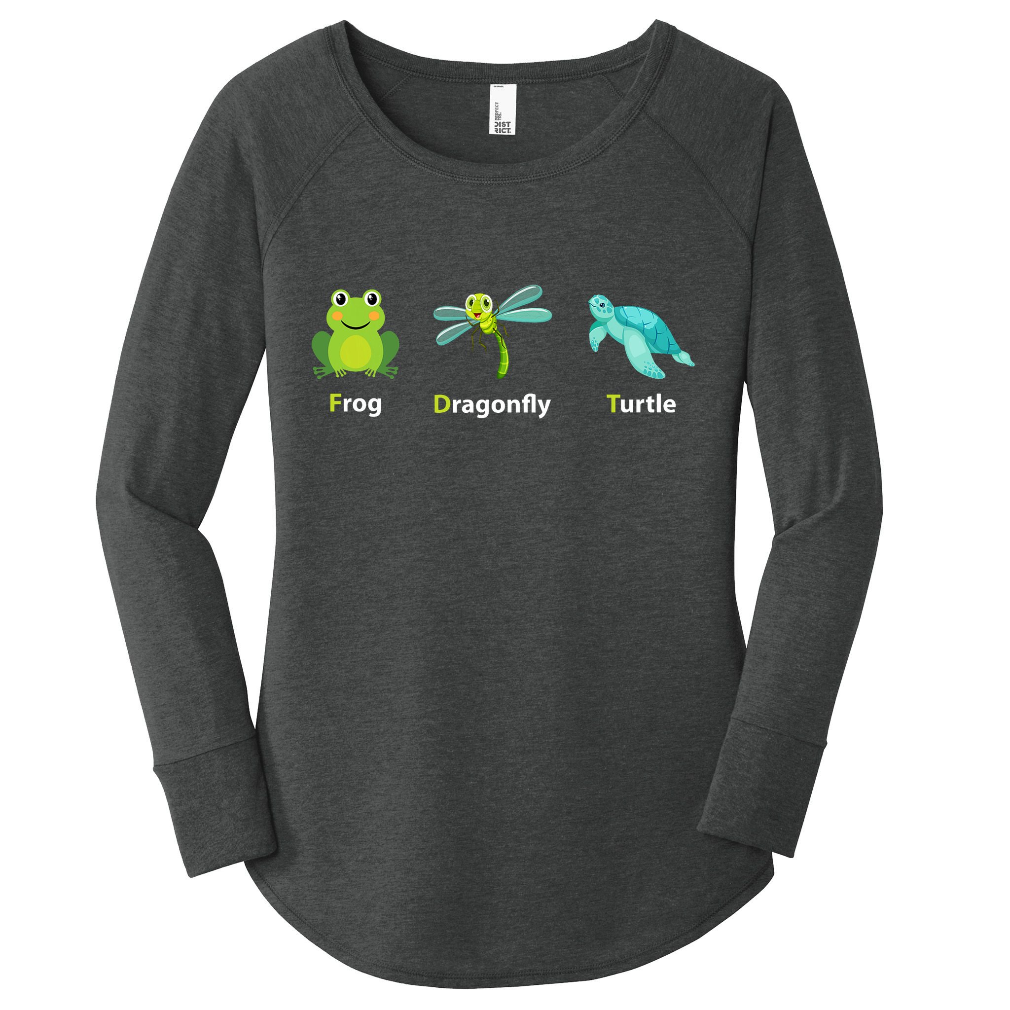 Subtle Political Humor Frog Dragonfly Turtle  Women's Perfect Tri Tunic Long Sleeve Shirt