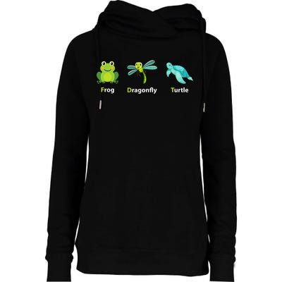 Subtle Political Humor Frog Dragonfly Turtle  Womens Funnel Neck Pullover Hood