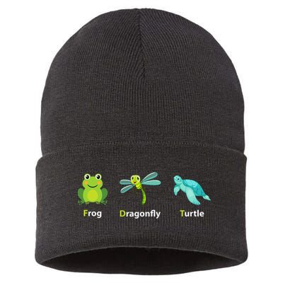 Subtle Political Humor Frog Dragonfly Turtle  Sustainable Knit Beanie