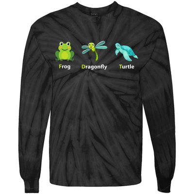 Subtle Political Humor Frog Dragonfly Turtle  Tie-Dye Long Sleeve Shirt
