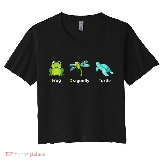 Subtle Political Humor Frog Dragonfly Turtle  Crop Top