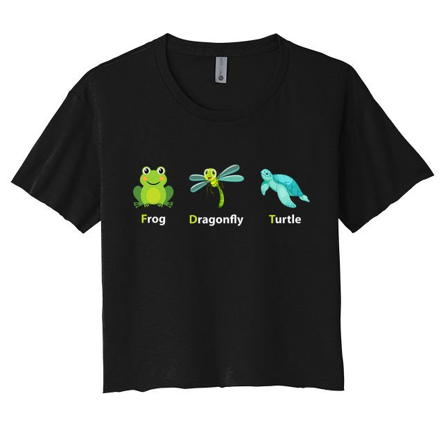 Subtle Political Humor Frog Dragonfly Turtle  Women's Crop Top Tee