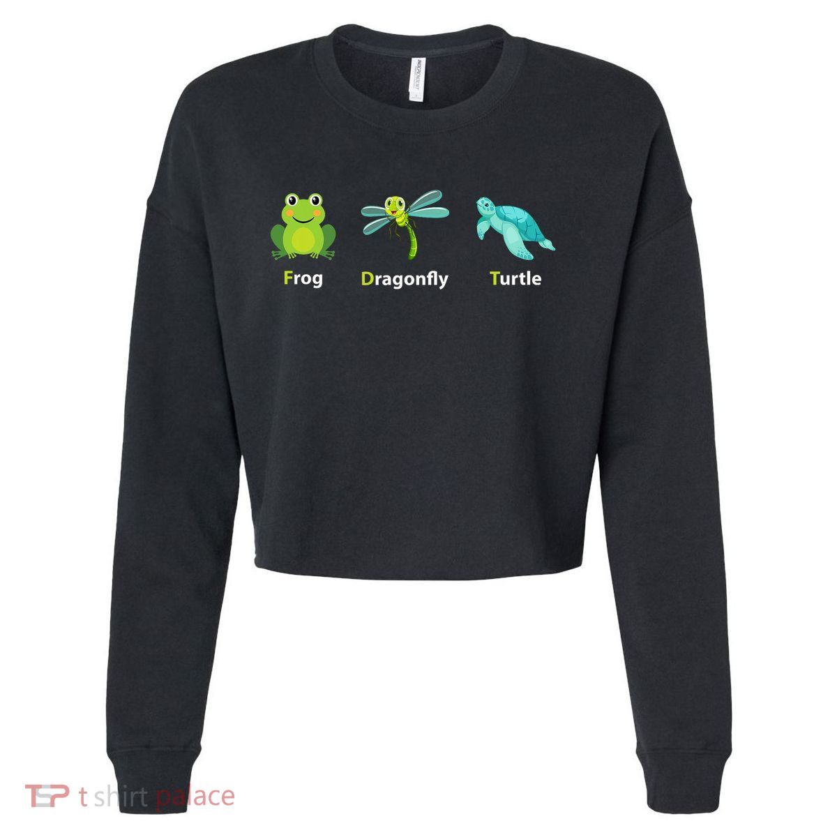 Subtle Political Humor Frog Dragonfly Turtle  Cropped Pullover Crew