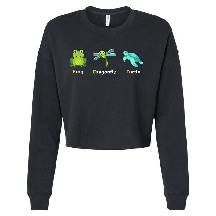 Subtle Political Humor Frog Dragonfly Turtle  Cropped Pullover Crew