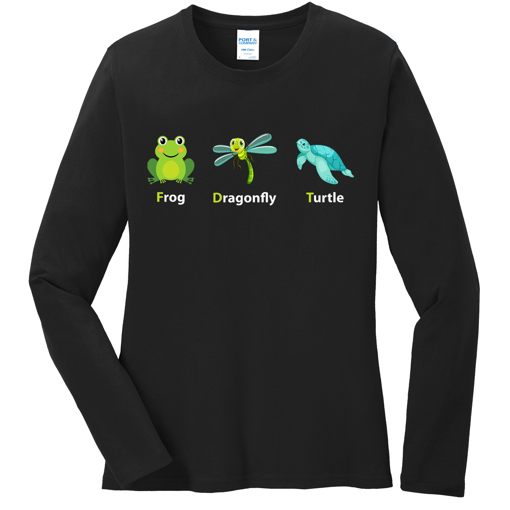 Subtle Political Humor Frog Dragonfly Turtle  Ladies Long Sleeve Shirt