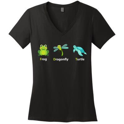 Subtle Political Humor Frog Dragonfly Turtle  Women's V-Neck T-Shirt