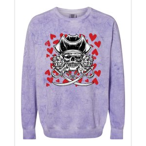 Skull Pirate Hearts Valentines Day Cute Jolly Roger Boy Colorblast Crewneck Sweatshirt