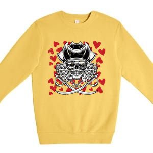 Skull Pirate Hearts Valentines Day Cute Jolly Roger Boy Premium Crewneck Sweatshirt