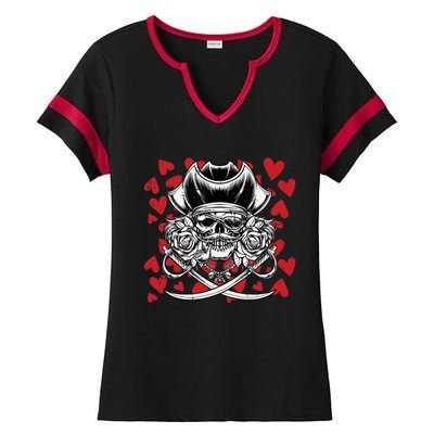 Skull Pirate Hearts Valentines Day Cute Jolly Roger Boy Ladies Halftime Notch Neck Tee