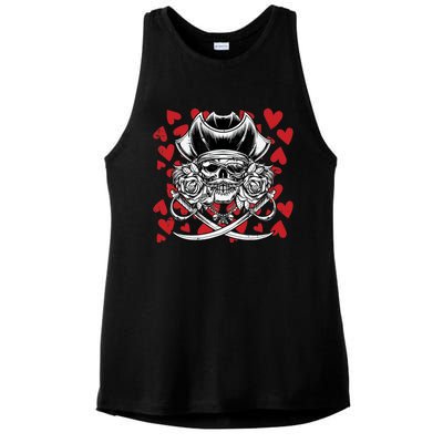 Skull Pirate Hearts Valentines Day Cute Jolly Roger Boy Ladies PosiCharge Tri-Blend Wicking Tank