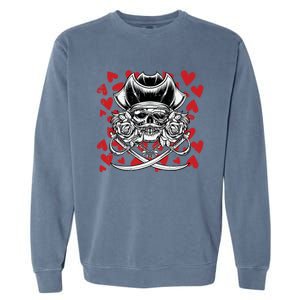 Skull Pirate Hearts Valentines Day Cute Jolly Roger Boy Garment-Dyed Sweatshirt