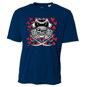 Skull Pirate Hearts Valentines Day Cute Jolly Roger Boy Cooling Performance Crew T-Shirt